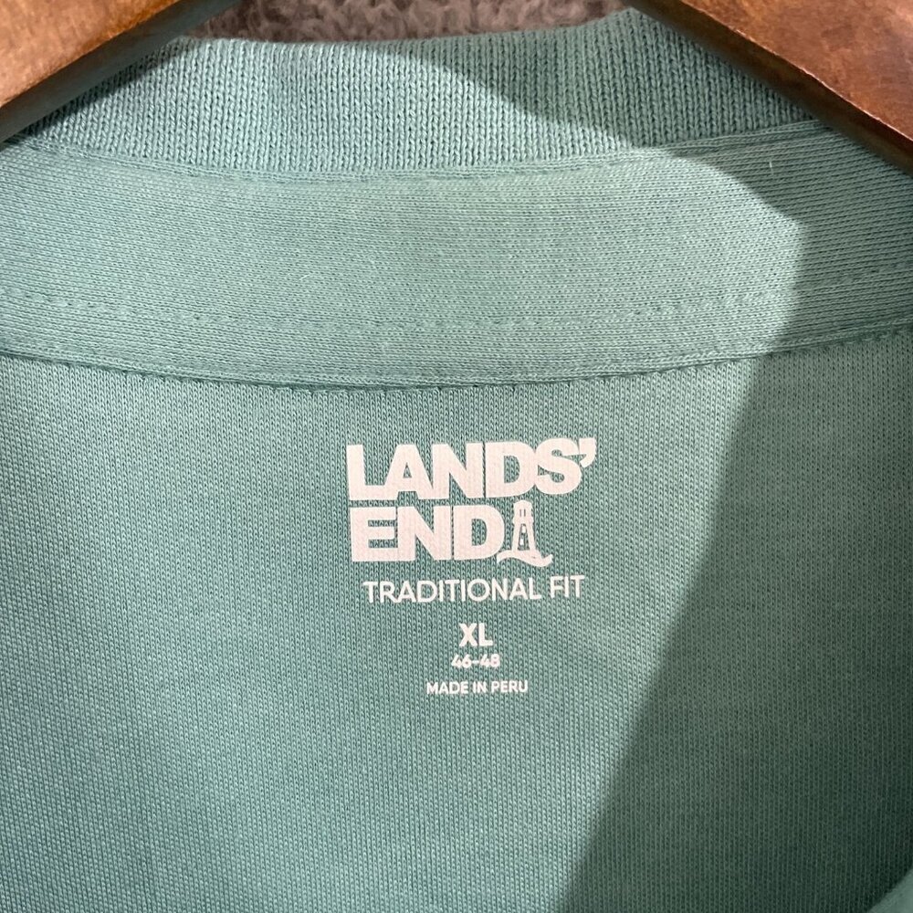 NWOT Lands' End Men's XL Traditional Fit Long-Sleeve Polo Shirt Teal Cotton - Picture 6 of 8